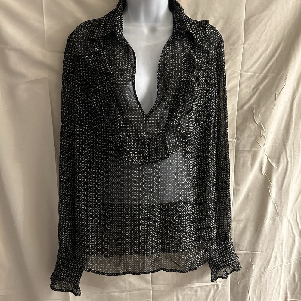 New Size 16 Ann Taylor Sassy Ruffle Multi Navy Top #1885*8